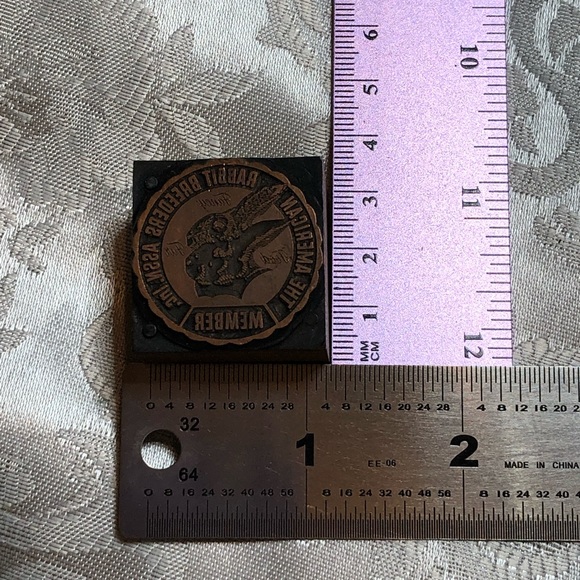 Antique Wooden Print Block Copper The American Rabbit Breeders Assn Inc Member - Picture 3 of 3